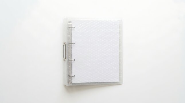 Isolated clear plastic ring binder with polka dot pattern for professional document organization and school supplies