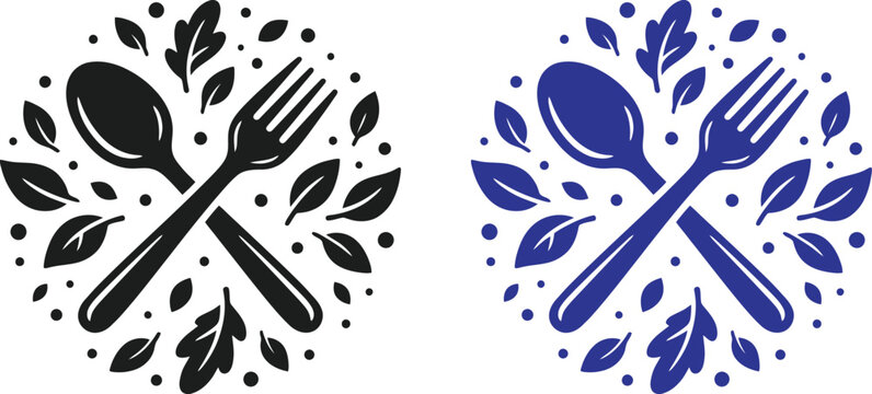Cutlery and botanical illustration logo design spoon and fork graphic