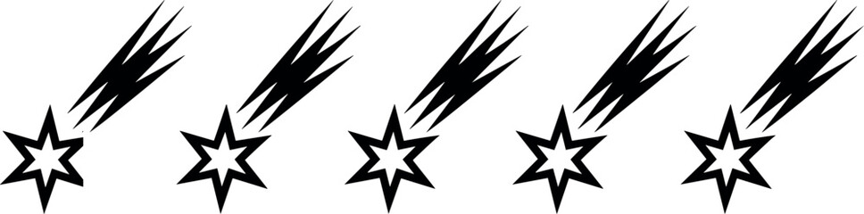 Shooting stars and falling comets seamless border pattern vector illustration with black outline shapes isolated on white background © MdAbdur