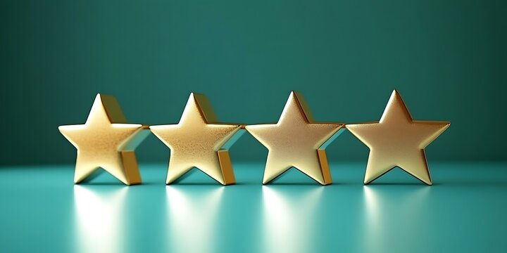 Three golden stars showing average rating and feedback in review on dark background.
