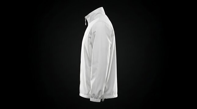 Isolated side view of blank white windbreaker jacket with zipper suitable for apparel design and clothing mockup display