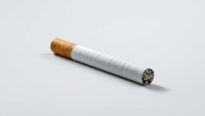 Obraz premium Close up of cigarette resting on white background including copy space