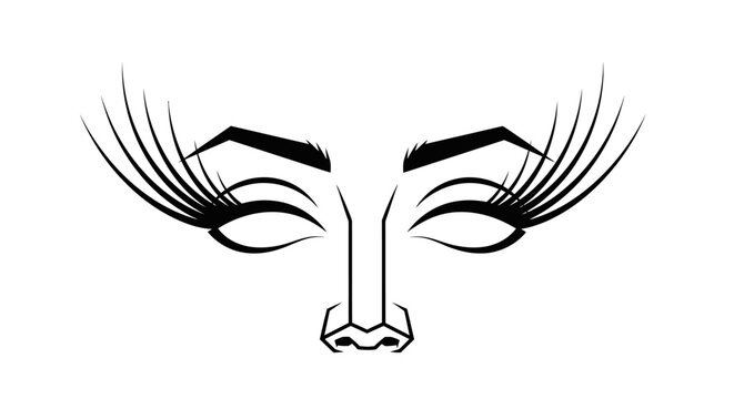 Elegant face illustration with long eyelashes and defined eyebrows.