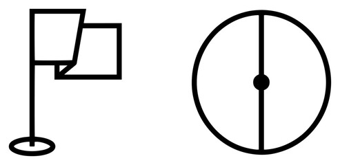 Soccer corner flag and center circle pitch icons set, minimalist football game symbols line art vector illustration © Luka