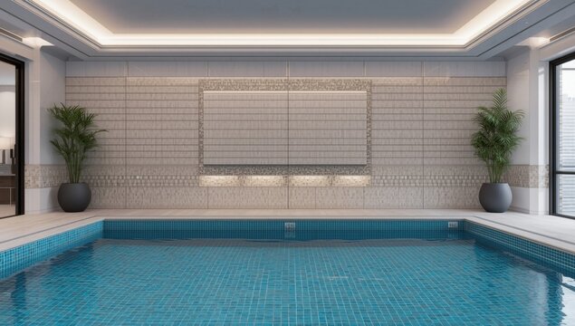 Extensively renovated pool space featuring new tile decor
