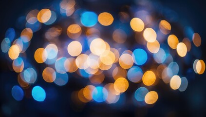 Obraz premium Elegant festive bokeh background with glowing blue gold and white lights