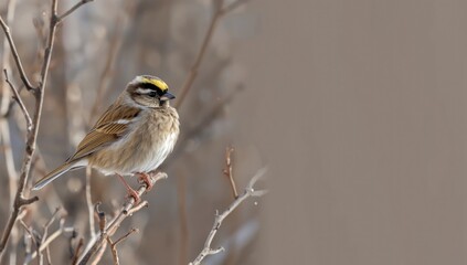 Obraz premium Golden crowned sparrow posing on leafless winter shrubbery