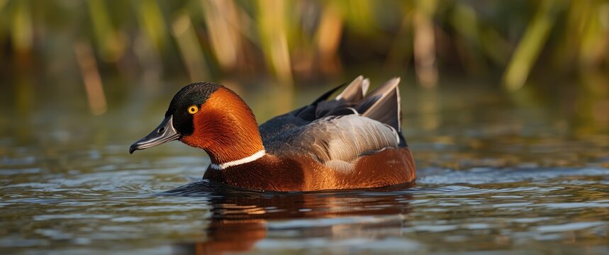 Detailed close up of a Canvasback duck diving during spring season