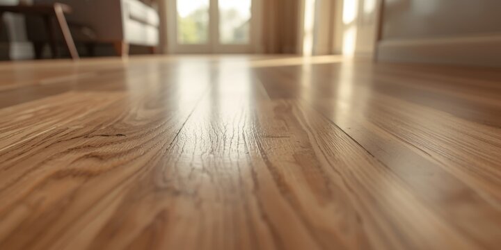 Detailed view of hardwood maple floor refinishing in interior space