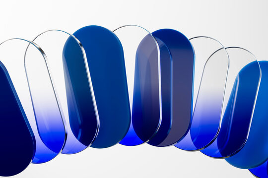 3D blue glass capsule wave on white technology background