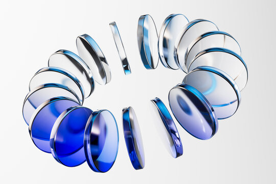 3D circular glass interface with blue modular rotation