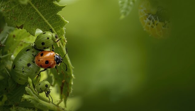 Eggs larvae pupae and adult emergence of ladybug beetle
