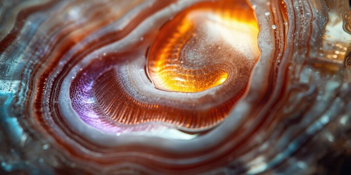 Detailed macro depiction of abalone shell surface with glowing color layers