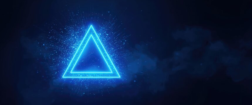 Geometric blue triangle portal with particle dot effects and neon light energy