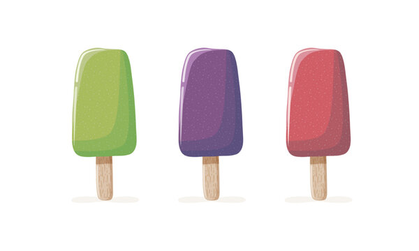 Fruit ice cream bar vector set with lime, raspberry and blackberry