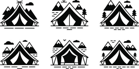 Camp tent icon set mountain wild forest sign logo badge © Naimur creativehouse