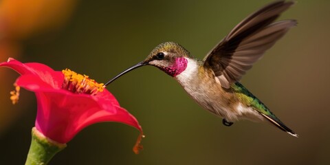 Fototapeta premium Close up of a mature Anna hummingbird feeding on nectar