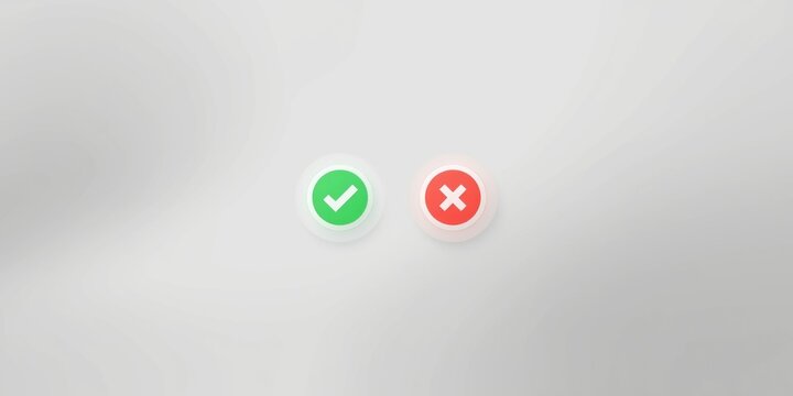 Graphic icons for distinguishing correct and wrong answers using green checkmarks and red error symbols