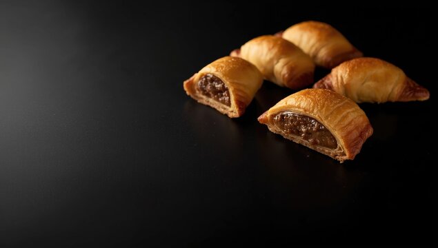 Delightful meat-stuffed cheburek pastries arranged on a black background