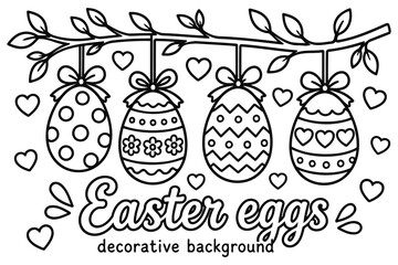 Easter eggs hanging on a branch coloring page illustration Vector © BELAL