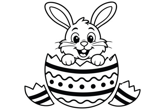 Cute easter bunny rabbit sitting inside a decorated egg Vector