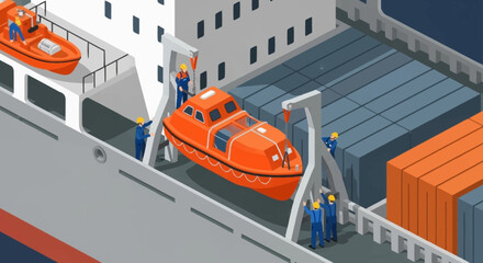cargo ship with lifeboats and containers. © agussssss