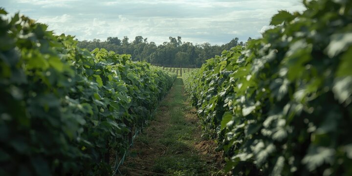 Extensive hop plantation with robust Humulus lupulus growth