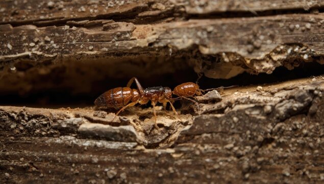 Close up of timber showing termite induced wood deterioration