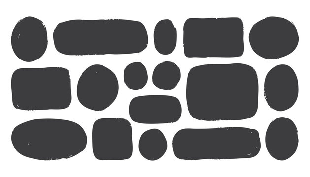 Set of handdrawn vector shapes, organic blobs, ink brush strokes, rounded rectangles and circles, abstract design elements for graphic design