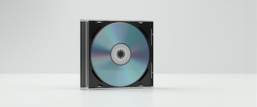Compact disc enclosed in a sleek case displayed against a plain white background