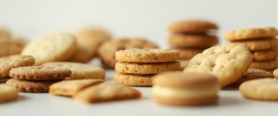 Obraz premium different biscuit types showcased on a white minimal backdrop