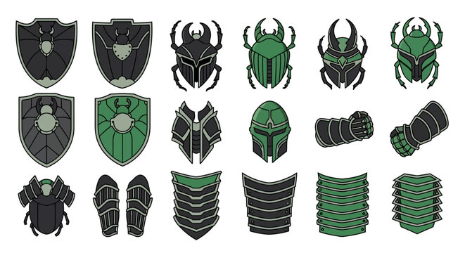 Collection of Fantasy Armor and Shields for Gaming and Medieval Themes.