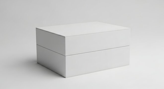 Isolated empty white rectangular watch box for luxury product packaging mockup, branding presentation and retail display