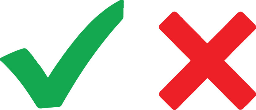 Green check mark and red cross icon set