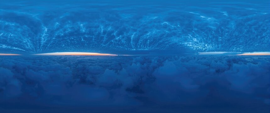 Glorious deep cerulean dusk sky with textured clouds complete 360 degree panorama for sky dome graphics