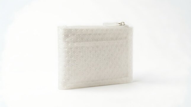 Isolated rectangular bubble wrap wallet with zipper closure personal accessory for packaging and shipping protection