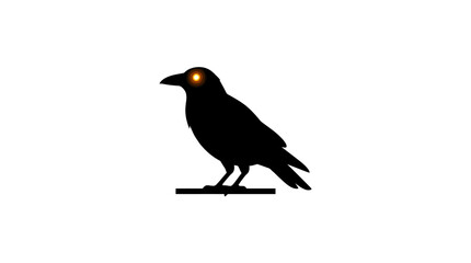 Fototapeta premium Silhouette of a Black Bird with Glowing Eyes on White Background.
