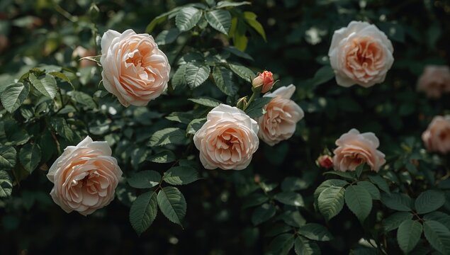 David Austins roses thriving with lush leaves and abundant blooms