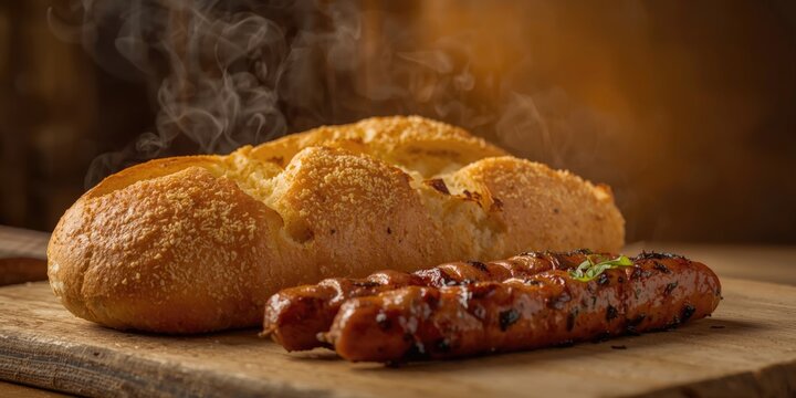 Delicious lepinja bread hot off the grill paired with flavorful cevapcici and copy space