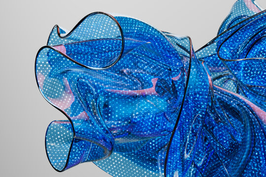 3D blue data fabric with dotted translucent wave