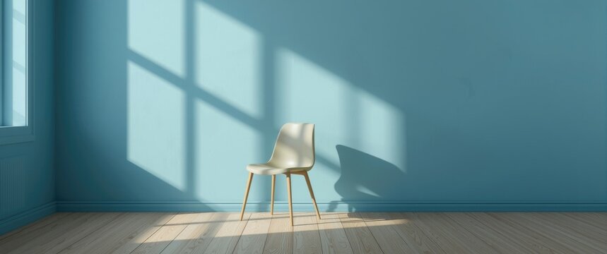 Contemporary room styled with a colorful plastic chair for poster use