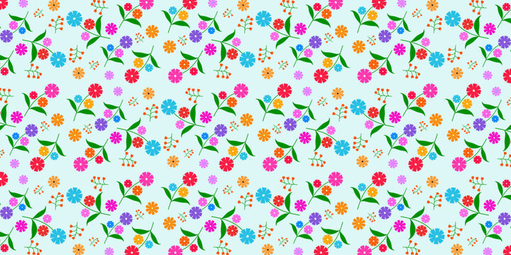 Elegant Colorful Flower Seamless Pattern with Hand Drawn Botanical Floral Elements for Fabric Print Wallpaper Packaging Textile and Digital Paper Design