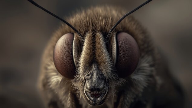 Close up of butterfly head and eyes with sharp focus and blurred background