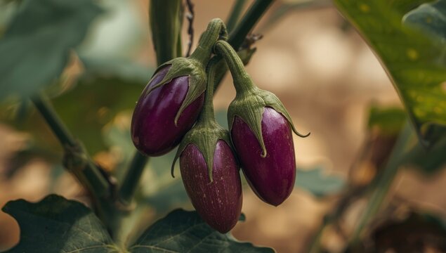 Fruit bearing aubergine plant from Solanaceae botanical family