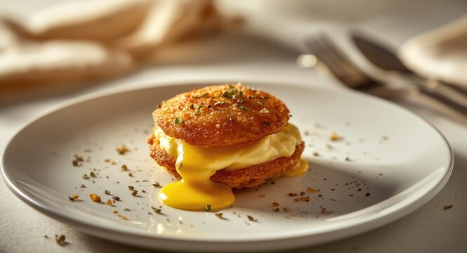 Crispy Telor Gabus Snack with Creamy Egg Filling on White Plate
