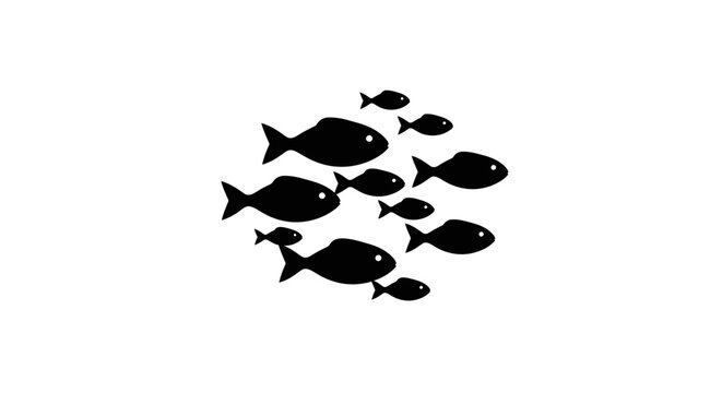 School of Black Fish Swimming Together.