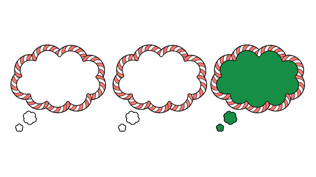 Three thought bubbles with speech dots showing progression from empty to filled with green