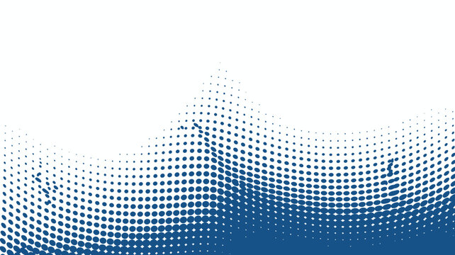 Abstract geometric dots forming a wavy mountain landscape with blue and white color scheme