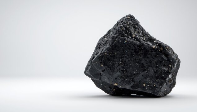 Dark magnetite rock detailed on a bright white studio backdrop