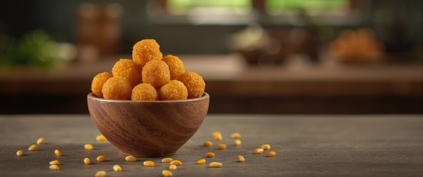 Handheld bowl packed with bite sized corn balls